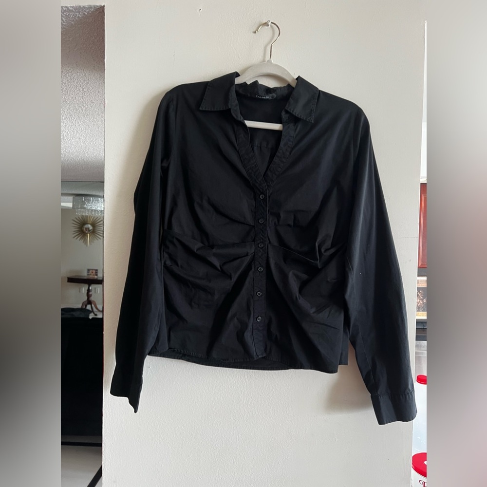 65. Tahari Deep black Ruched Button Down Top | Size Small